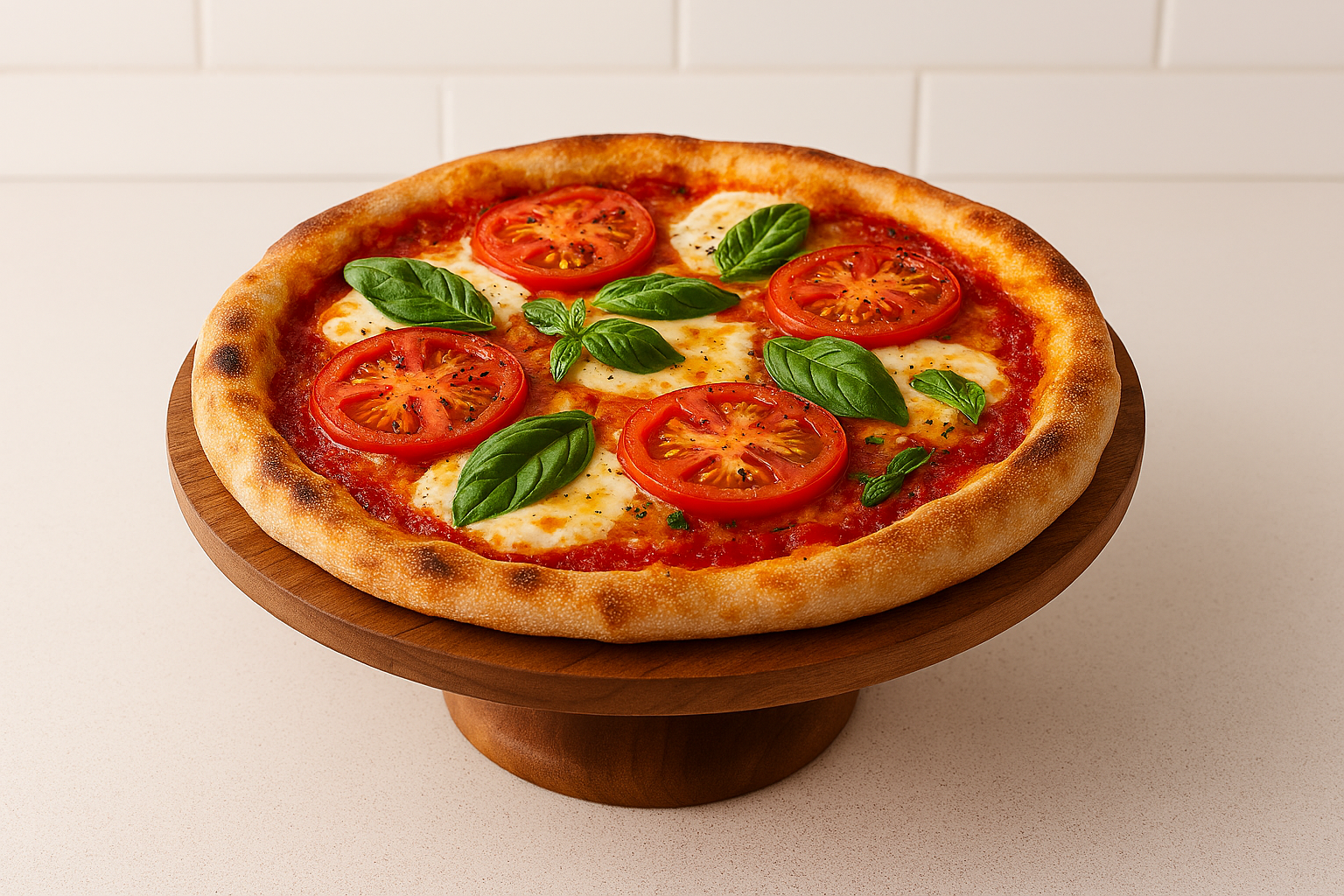 Classic Margherita pizza with melted mozzarella, fresh basil, and golden crust