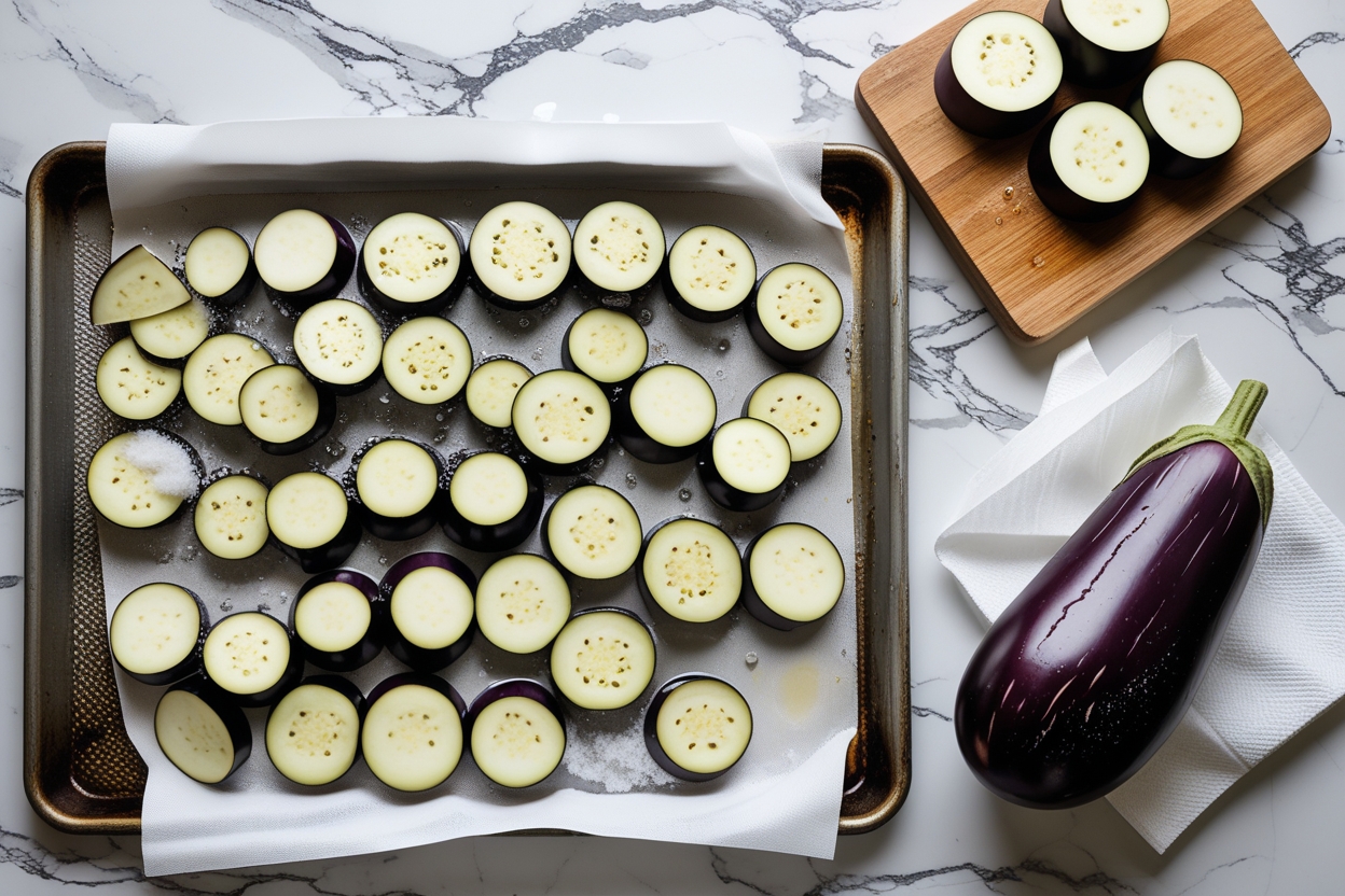 Step 1: Salt and prep eggplant