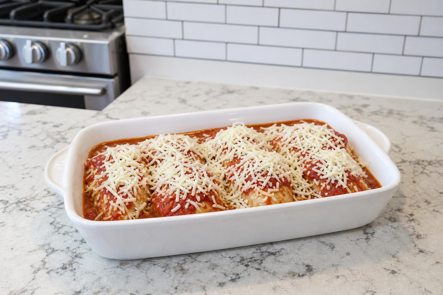 Step 4: Bake with sauce and cheese
