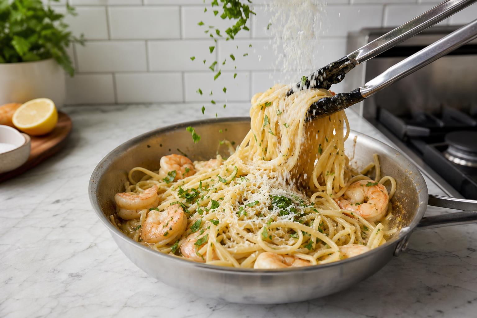 Step 4: Toss pasta and shrimp